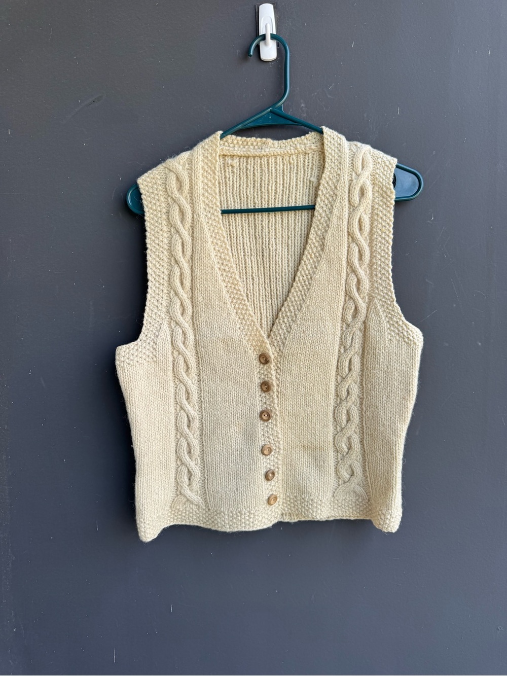 Cream Cable-Knit Button Front Sweater Vest